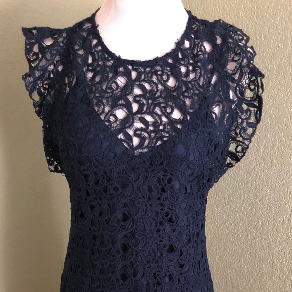 Flutter sleeve blue lace dress